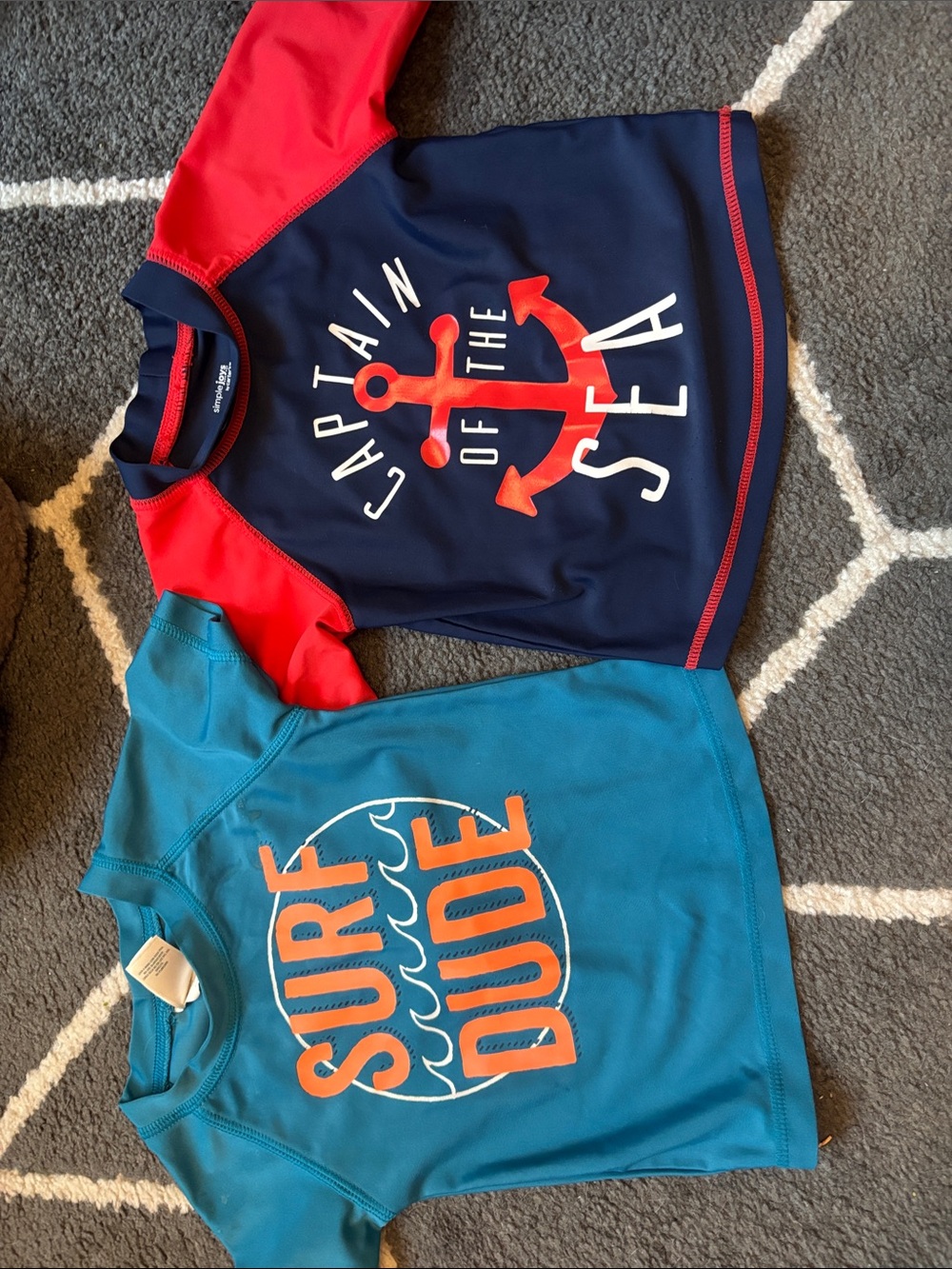 Kids' Captain of the Sea Navy & Red Rashguard Swim Top
